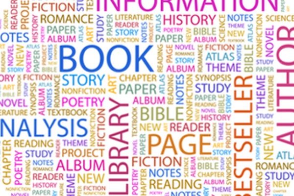 A collage of words associated with books and publishing