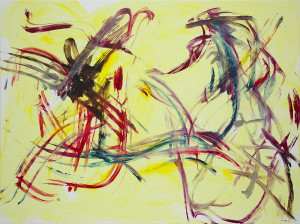 Communication Alicia R. Peterson 40x20 Linen I stood under the moon for a long time meditating on the blank canvas, pulling up creation from the essence of my being. I chanted the color locations on my palette like a mantra so I could remember them. Because of the low light, all the colors were muted. Painting this way supercharged my mind’s eye. I gestured on the canvas what was deep inside me…