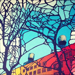 Denitza paints bright colors on a black background.