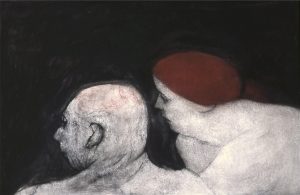 The Woven Tale Press image of Joyce Kubat Couple pastel on paper 26” x 40”