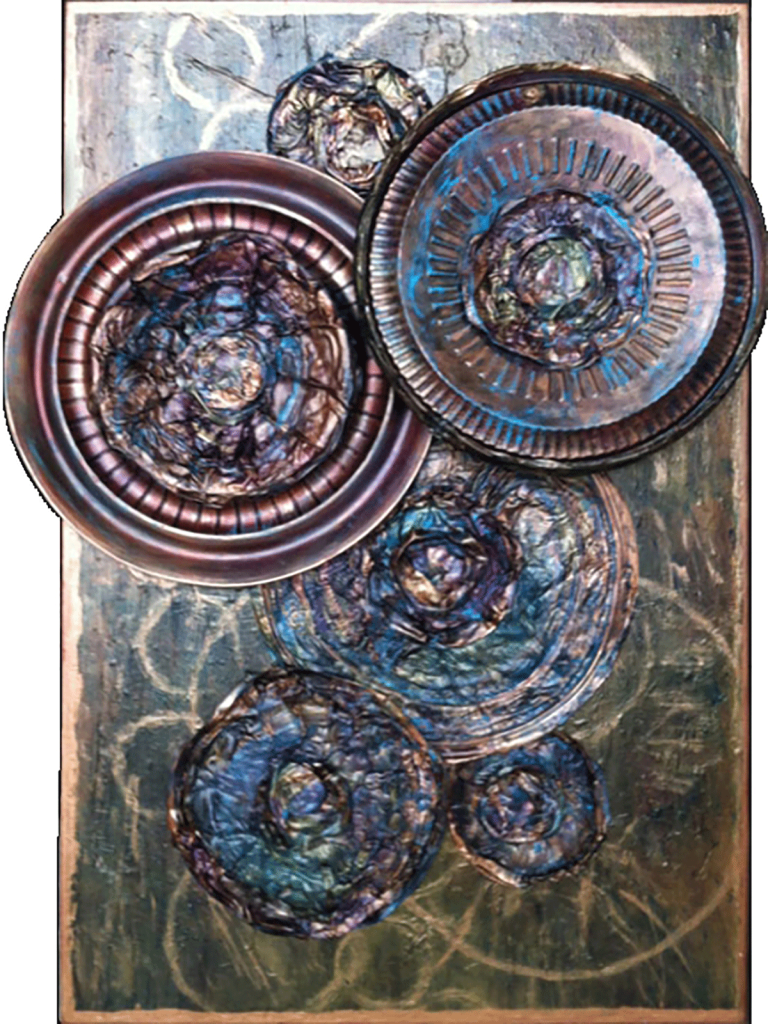 Lisa J LevasseurWheels of Change, 36" x 24" PaletteArt™ Recycled Acrylic on canvaspermanent collection Landfill Art