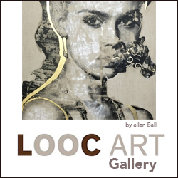 LOOC Art Gallery logo with a work by Ellen Ball on top