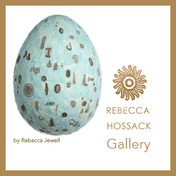 Rebecca Hossack Gallery logo with a drawing by Rebecca Jewell alongside