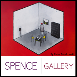 Spence Gallery logo with an artist's drawing on top