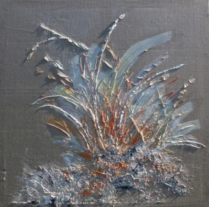 A colorful textured painting of silicone on linen