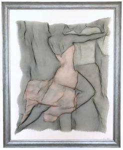 A wire mesh painting of two people in a ballroom dance