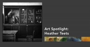 A black and white photograph of stuffed birds displayed in a shelf