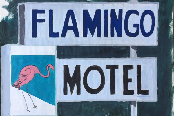 A painting of a sign for a Flamingo Motel