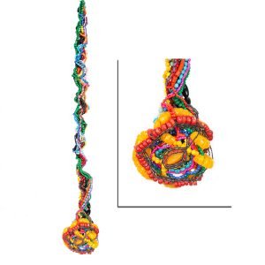 A colorful bead and wire hanging sculpture