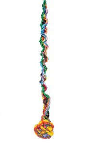 A colorful bead and wire hanging sculpture