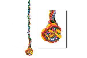 A colorful bead and wire hanging sculpture