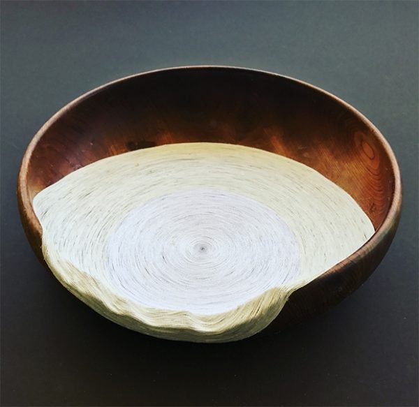 A wooden bowl with thread installed in the bowl