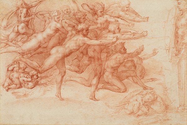 A drawing of a group of naked archers by Michelangelo