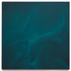 A teal abstract, waterlike painting