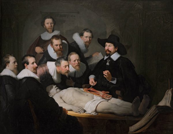 A Rembrandt painting, of a doctor performing an autopsy with a crowd of observers