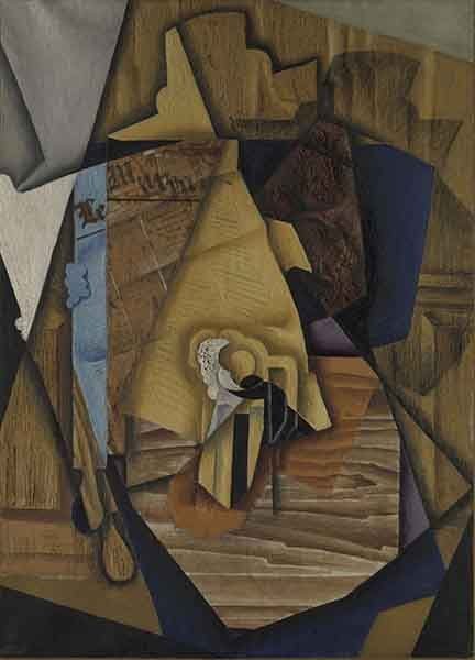 An oil and newsprint collage on canvas by Juan Gris