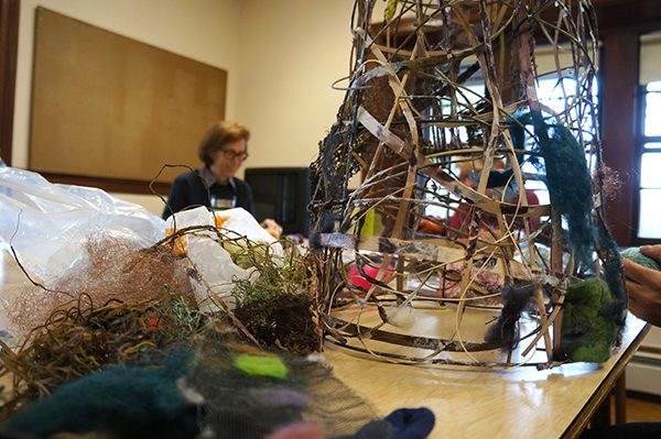 A work of fiber art in progress at a Fiberlab workshop