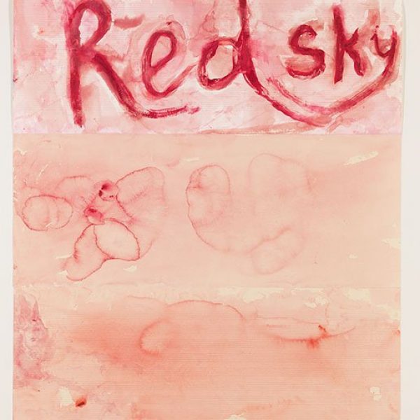 An abstract painting with the words "Red Sky" written on top