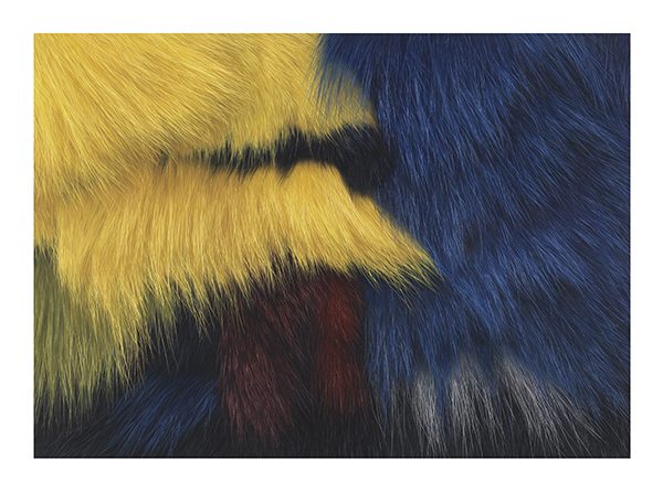 A close-up painting of brightly colored fur