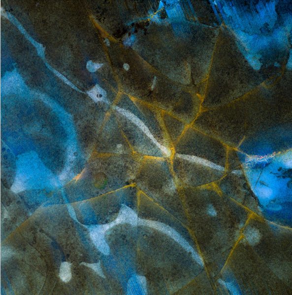 A closeup photograph of cracked ice