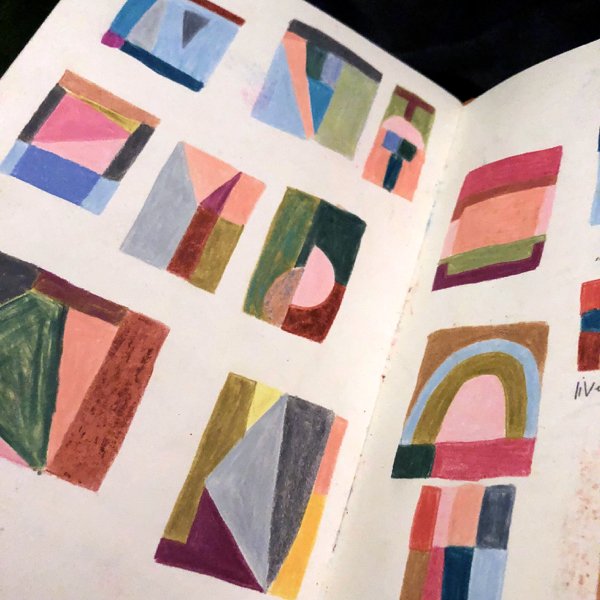 A page from an artists sketchbook, with different color block combinations