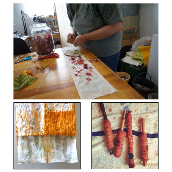 Artists work on pieces of fiber art at the Fiberlab workshop