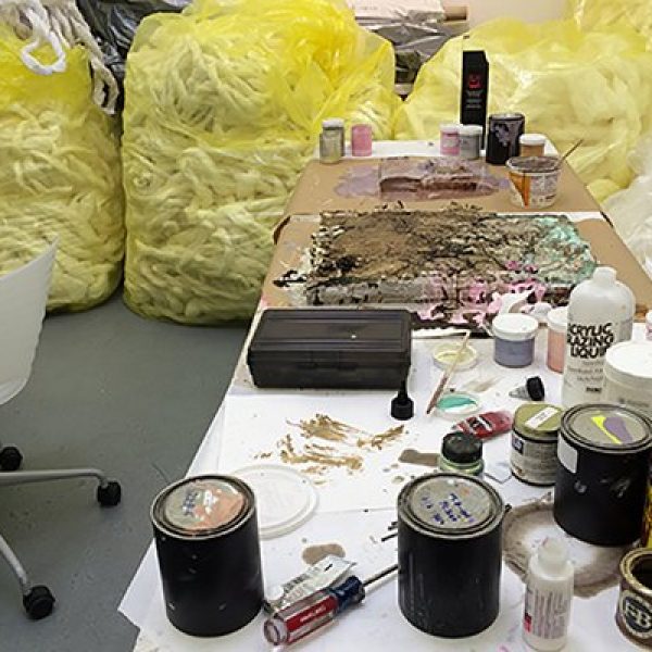 Tools line a table in Renae Barnard's studio