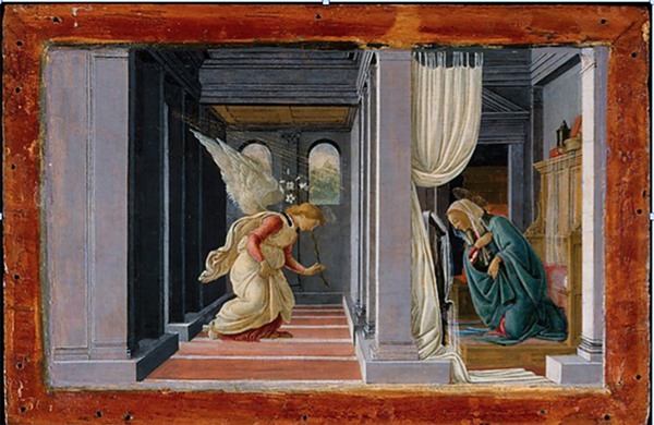 A fifteenth century painting of an angel blessing a woman