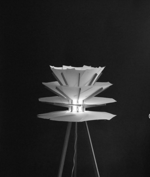 A black and white photograph of a fine art lamp