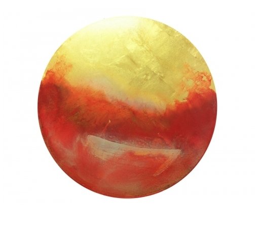 a circular oil painting with gold leaf