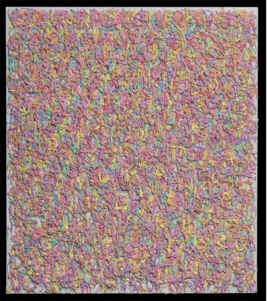 Colorful oil and wax paint applied to a canvas with a pastry applicator