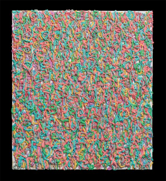 Colorful oil and wax paint applied to a canvas with a pastry applicator