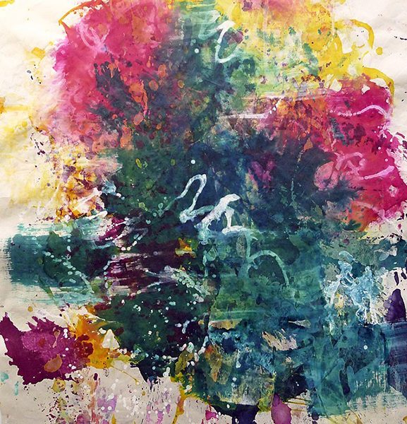 A bright, colorful work of ink on paper
