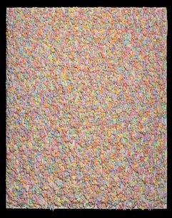 Colorful oil and wax paint applied to a canvas with a pastry applicator