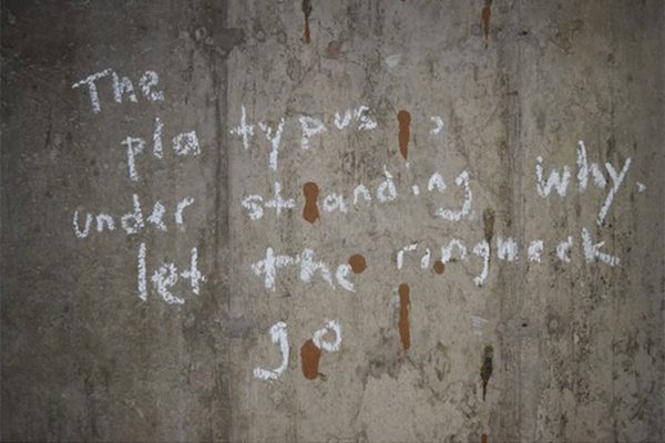 a poem written in chalk on a concrete wall
