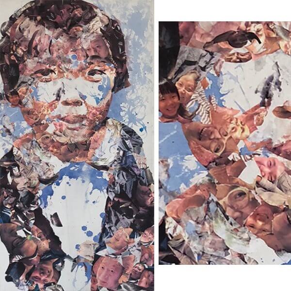 A collage of a young girls face made from pictures of other related women