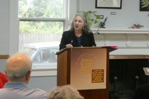 Meredith Sue Willis speaking at the Ethnical Culture Society in Essex County on”A Novelist in the Digital Age: the Good, Bad and the Ugly.”