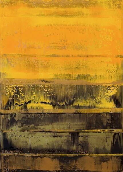A golden and black abstract painting