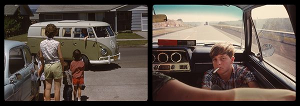 Photographs of a family outisde of and in a volkswagen van