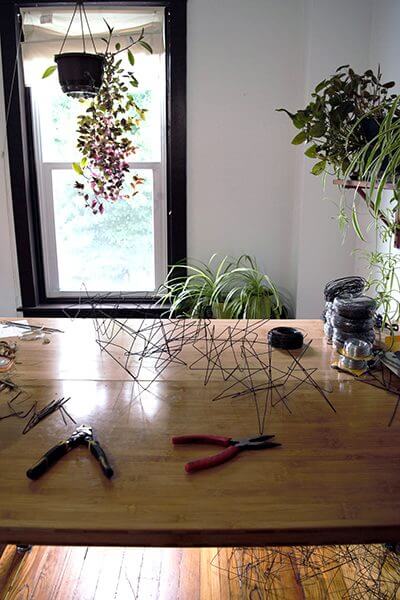 Materials on a table in Hanna Vogel's studio