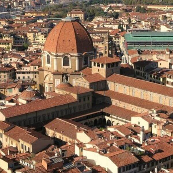 An aerial view of Florence’s Basilica di San Lorenzo