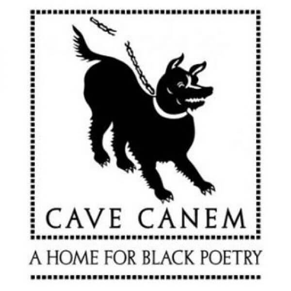 the logo for cave canem, a wolf on a leash inside a dotted border