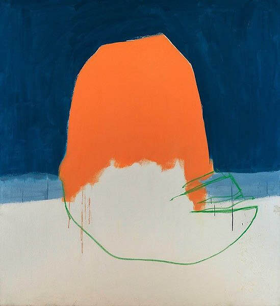A blue and orange abstract painting