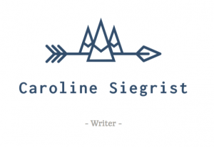 A writers's name with a line drawing of an arrow and mountains on top