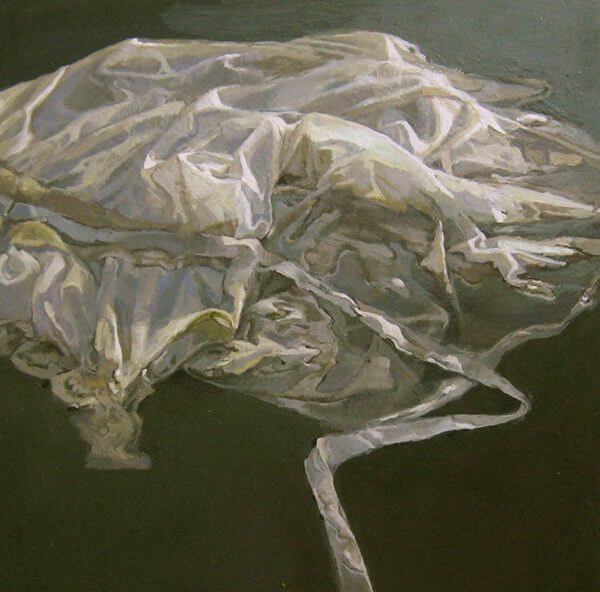 A painting of a white dress floating in water by Jean Sbarra Jones