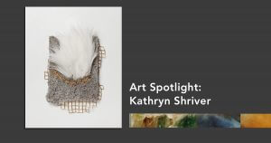 Installation art with chain mail and fur on a gray graphic background