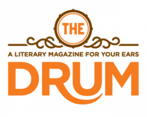 An orange and brown logo for The Drum literary magazine