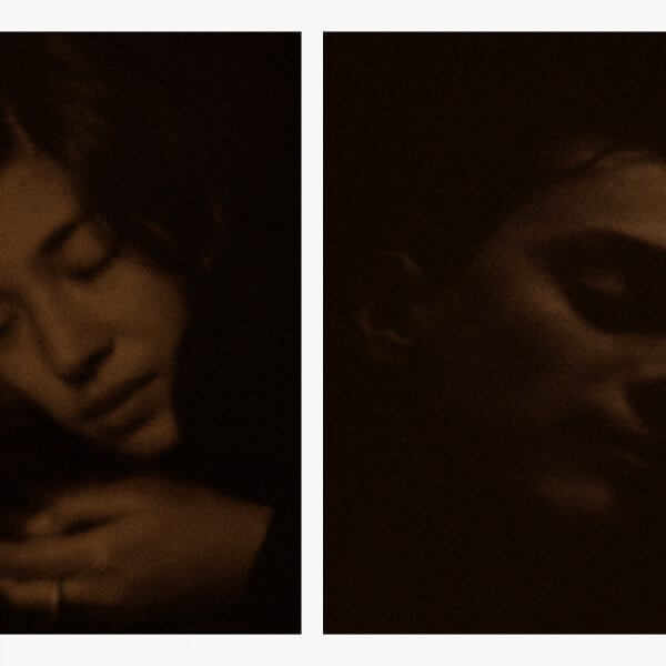 Two photographs of women sleeping edited in brown tones