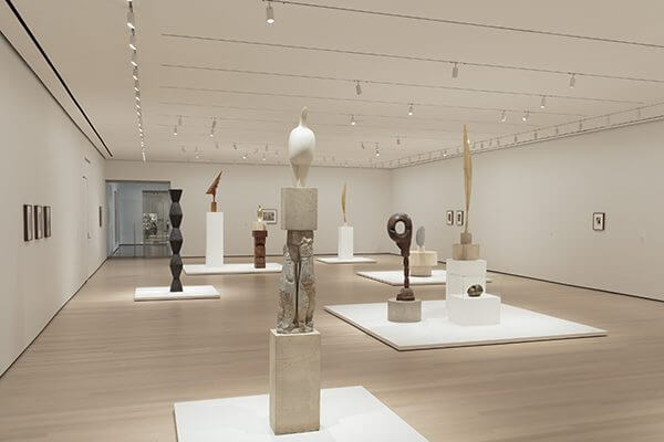 An installation of Constantin Brancusi's abstract sculptures
