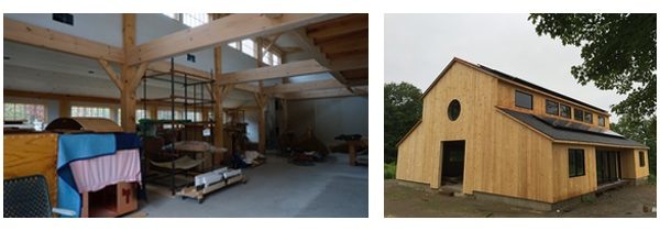 The interior and exterior of a barn during the process of renovation